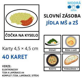Rozšířená slovní zásoba Jídla MŠ a ZŠ (40 kartiček), kartičky 4,5 x 4,5 cm